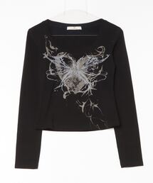 XU | ストリートファッション XU エックスユー graphic long sleeve グラフィックロングスリーブTシャツ UネックTシャツ 長袖Tシャツ 長袖トップス 韓国ファッション 韓国 ストリート(Tシャツ/カットソー)