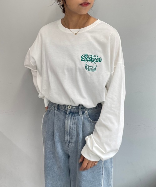 Remind me and forever（リマインドミーアンドフォーエバー）の「【WEB限定】バーガー発泡プリントロンＴ（Tシャツ/カットソー・レディース・オフホワイト/ライトベージュ/スミクロ/ネイビー/オートミール・FREE）」の10枚目の写真