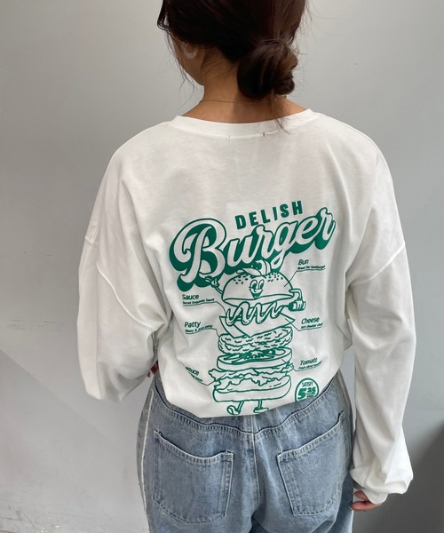 Remind me and forever（リマインドミーアンドフォーエバー）の「【WEB限定】バーガー発泡プリントロンＴ（Tシャツ/カットソー・レディース・オフホワイト/ライトベージュ/スミクロ/ネイビー/オートミール・FREE）」の11枚目の写真