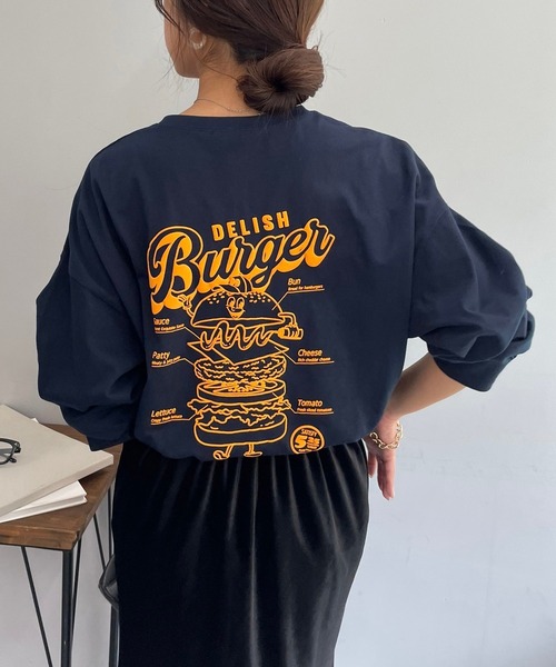Remind me and forever（リマインドミーアンドフォーエバー）の「【WEB限定】バーガー発泡プリントロンＴ（Tシャツ/カットソー・レディース・オフホワイト/ライトベージュ/スミクロ/ネイビー/オートミール・FREE）」の16枚目の写真