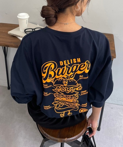 Remind me and forever（リマインドミーアンドフォーエバー）の「【WEB限定】バーガー発泡プリントロンＴ（Tシャツ/カットソー・レディース・オフホワイト/ライトベージュ/スミクロ/ネイビー/オートミール・FREE）」の17枚目の写真