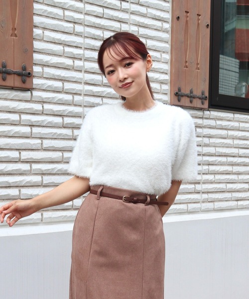 CECIL McBEE（セシルマクビー）の「フェザーニット半袖プルオーバー（ニット/セーター・レディース・ライトブルー/グリーン/グレイッシュベージュ/ピンク/オフホワイト・MEDIUM）」の2枚目の写真