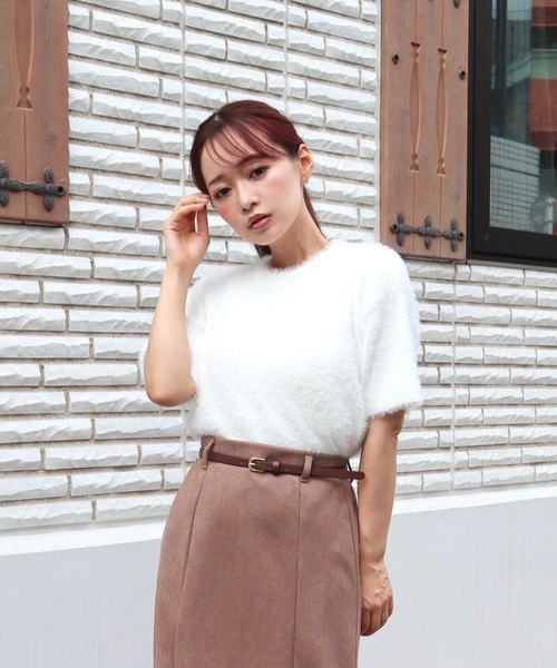 CECIL McBEE（セシルマクビー）の「フェザーニット半袖プルオーバー（ニット/セーター・レディース・ライトブルー/グリーン/グレイッシュベージュ/ピンク/オフホワイト・MEDIUM）」の7枚目の写真