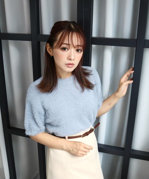 CECIL McBEE（セシルマクビー）の「フェザーニット半袖プルオーバー（ニット/セーター・レディース・ライトブルー/グリーン/グレイッシュベージュ/ピンク/オフホワイト・MEDIUM）」の8枚目の写真