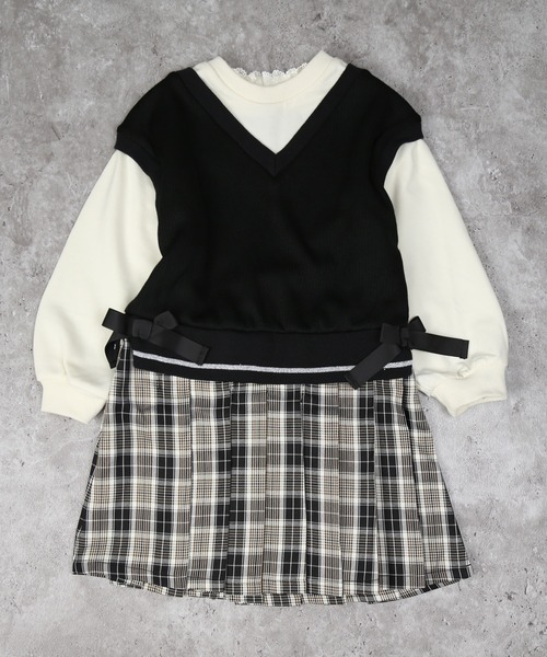 AIMABLE（エマーブル）の「スクール風チェックワンピース（ワンピース・キッズ・ブラック/ラベンダー・100/110/120/130/140）」の4枚目の写真