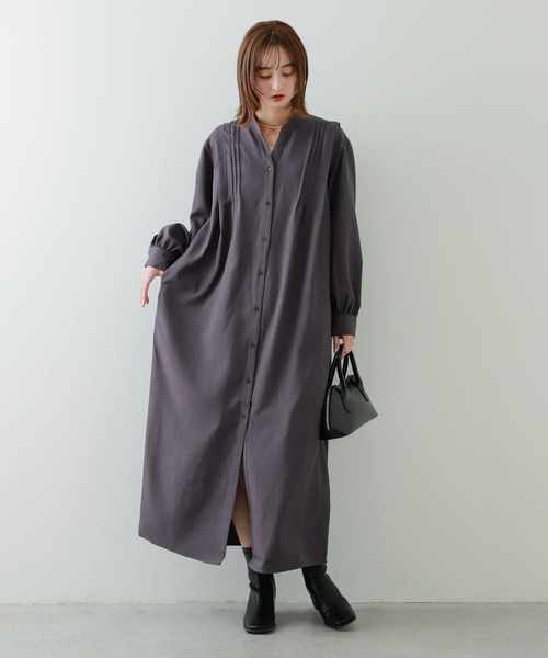 SENSE OF PLACE by URBAN RESEARCH（センスオブプレイスバイアーバンリサーチ）の「『Shortサイズあり』タックシャツワンピース（ワンピース・レディース・オレンジ/ベージュ/チャコールグレー・ONE/SHORT）」の7枚目の写真