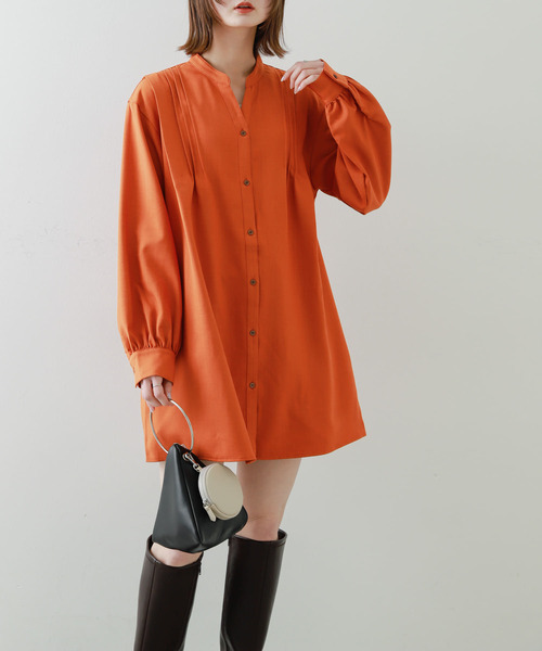 セール】『Shortサイズあり』タックシャツワンピース