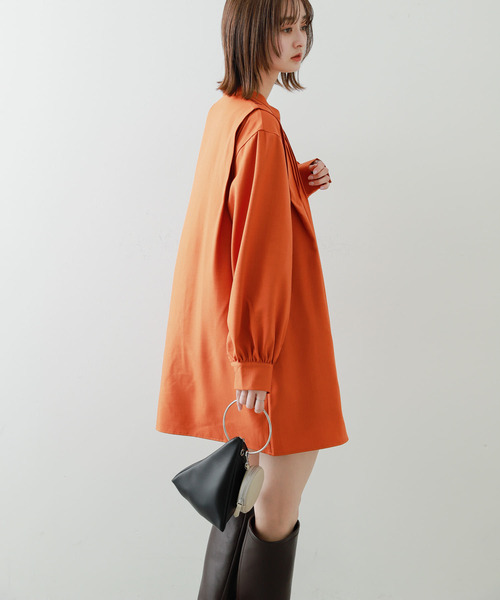 SENSE OF PLACE by URBAN RESEARCH（センスオブプレイスバイアーバンリサーチ）の「『Shortサイズあり』タックシャツワンピース（ワンピース・レディース・オレンジ/ベージュ/チャコールグレー・ONE/SHORT）」の15枚目の写真