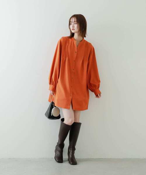 SENSE OF PLACE by URBAN RESEARCH（センスオブプレイスバイアーバンリサーチ）の「『Shortサイズあり』タックシャツワンピース（ワンピース・レディース・オレンジ/ベージュ/チャコールグレー・ONE/SHORT）」の16枚目の写真