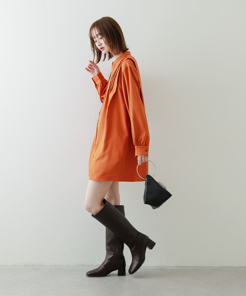 SENSE OF PLACE by URBAN RESEARCH（センスオブプレイスバイアーバンリサーチ）の「『Shortサイズあり』タックシャツワンピース（ワンピース・レディース・オレンジ/ベージュ/チャコールグレー・ONE/SHORT）」の17枚目の写真