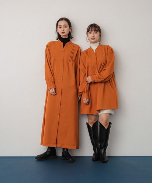 SENSE OF PLACE by URBAN RESEARCH（センスオブプレイスバイアーバンリサーチ）の「『Shortサイズあり』タックシャツワンピース（ワンピース・レディース・オレンジ/ベージュ/チャコールグレー・ONE/SHORT）」の20枚目の写真