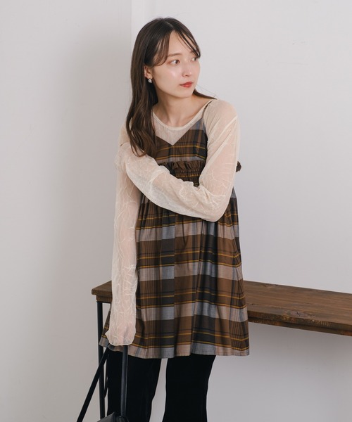 Kastane（カスタネ）の「【2WAY】チェックキャミチュニック（チュニック・レディース・ブラウン/グレー・FREE）」の4枚目の写真