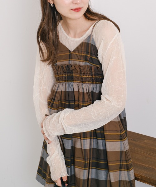 Kastane（カスタネ）の「【2WAY】チェックキャミチュニック（チュニック・レディース・ブラウン/グレー・FREE）」の6枚目の写真