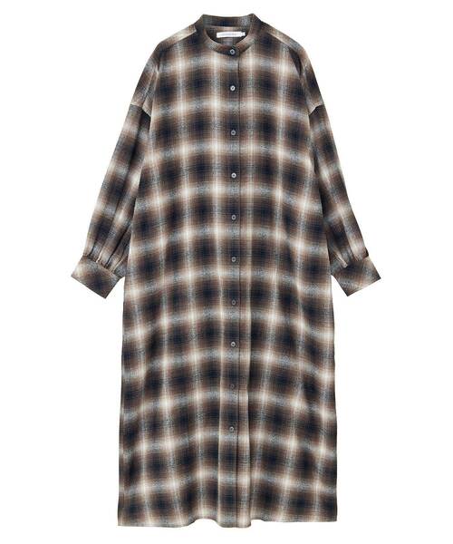 Theory luxe チェック シャツワンピース バンドカラー リボン 40 セール】バンドカラーチェックシャツワンピース（ワンピース