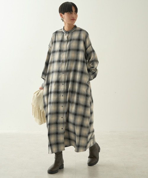 AMERICAN HOLIC(アメリカンホリック)の「バンドカラーチェックシャツワンピース(ワンピース・レディース・ブラック系その他3/グレー系その他3・L/M)」の12枚目の写真