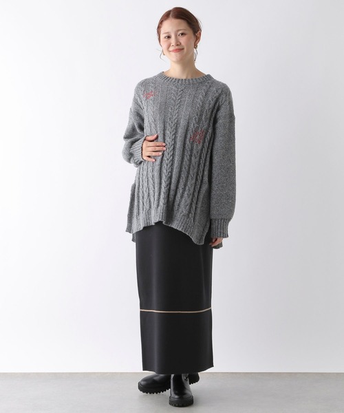 LEPSIM（レプシィム）の「【産前・産後対応】マタニティ／12ゲージジャガードニットスカート　133306（マタニティウェア/グッズ・レディース・ブラック/アイボリー/ブラウン/ライトパープル・FREE）」の13枚目の写真