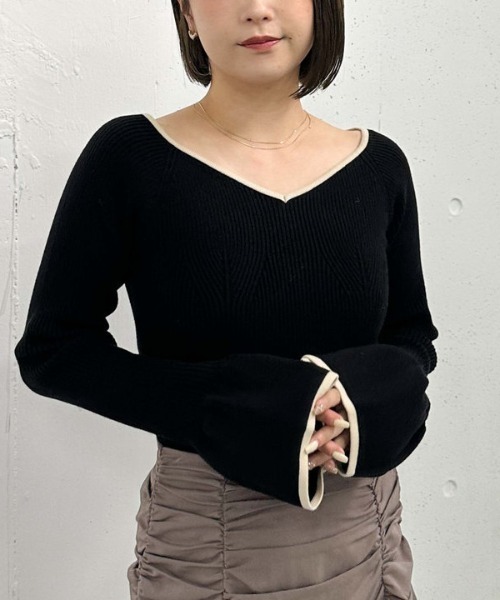 archives（アルシーヴ）の「配色ハートネックリブニット（ニット/セーター・レディース・ブルー/アイボリー/ブラック/ワイン・MEDIUM）」の13枚目の写真