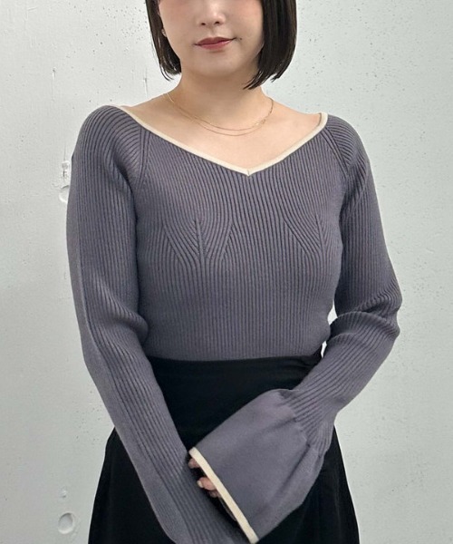 archives（アルシーヴ）の「配色ハートネックリブニット（ニット/セーター・レディース・ブルー/アイボリー/ブラック/ワイン・MEDIUM）」の20枚目の写真