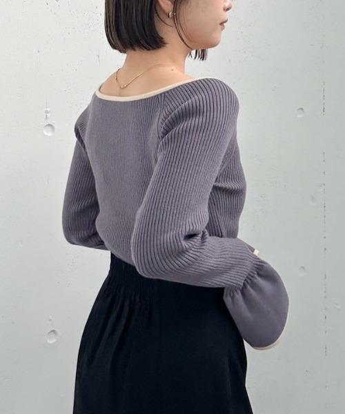 archives（アルシーヴ）の「配色ハートネックリブニット（ニット/セーター・レディース・ブルー/アイボリー/ブラック/ワイン・MEDIUM）」の21枚目の写真