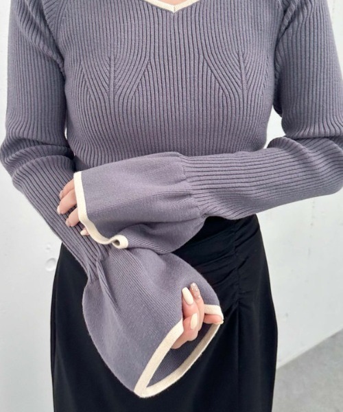 archives（アルシーヴ）の「配色ハートネックリブニット（ニット/セーター・レディース・ブルー/アイボリー/ブラック/ワイン・MEDIUM）」の22枚目の写真