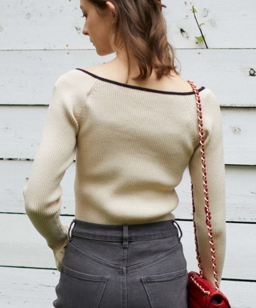 archives（アルシーヴ）の「配色ハートネックリブニット（ニット/セーター・レディース・ブルー/アイボリー/ブラック/ワイン・MEDIUM）」の8枚目の写真