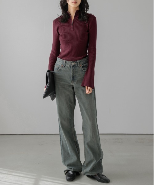 AMELY(エミリー)の「ハーフジップ リブニットトップス(ニット/セーター・レディース・グレー/アイボリー/ブラック/ボルドー/グレイッシュベージュ・フリー)」の16枚目の写真