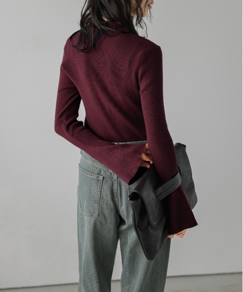 AMELY(エミリー)の「ハーフジップ リブニットトップス(ニット/セーター・レディース・グレー/アイボリー/ブラック/ボルドー/グレイッシュベージュ・フリー)」の17枚目の写真