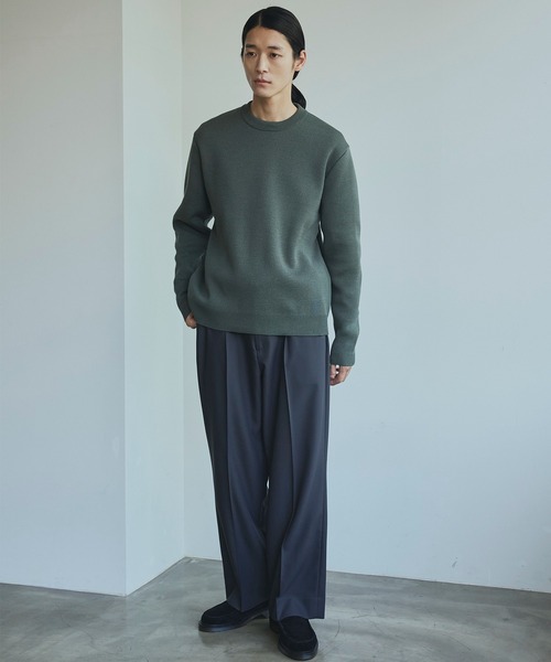 パブリックトウキョウ　バウンドウールミラノリブクルーニット　ダークグレー バウンドウールミラノリブクルーニット（ニット/セーター）｜PUBLIC