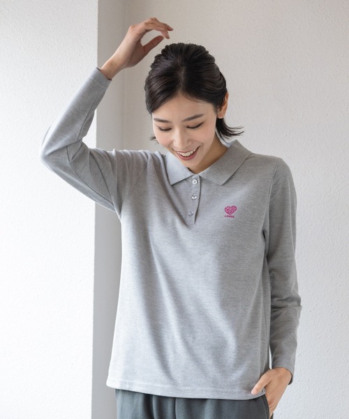 K-SWISS（ケースイス）の「【K-SWISS/ケースイス】鹿の子ワンポイント長袖ポロシャツ（ポロシャツ・レディース・グレー/ブラック/ネイビー/ホワイト・MEDIUM/LARGE/X-LARGE）」の5枚目の写真