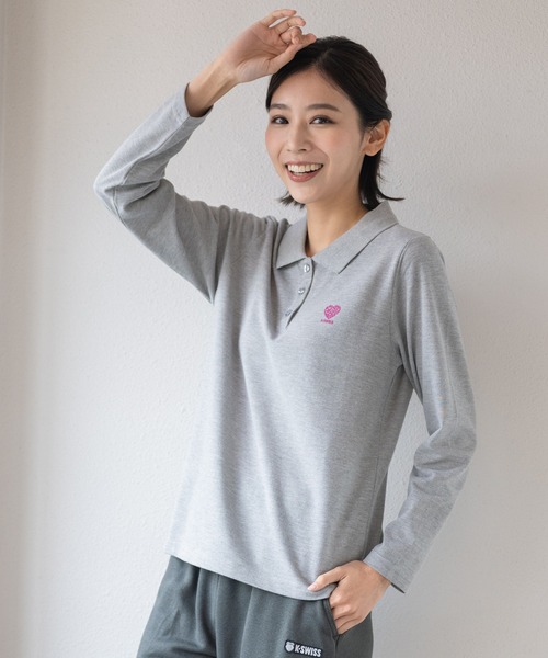 K-SWISS（ケースイス）の「【K-SWISS/ケースイス】鹿の子ワンポイント長袖ポロシャツ（ポロシャツ・レディース・グレー/ブラック/ネイビー/ホワイト・MEDIUM/LARGE/X-LARGE）」の6枚目の写真