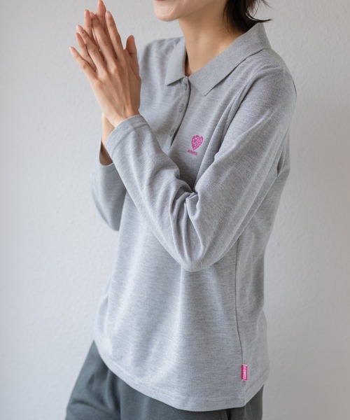 K-SWISS（ケースイス）の「【K-SWISS/ケースイス】鹿の子ワンポイント長袖ポロシャツ（ポロシャツ・レディース・グレー/ブラック/ネイビー/ホワイト・MEDIUM/LARGE/X-LARGE）」の9枚目の写真