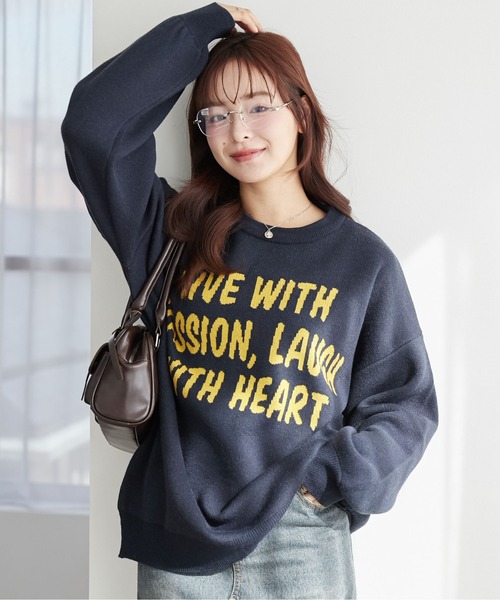 WEGO（ウィゴー）の「WEGO/グラフィックBIGニットプルオーバー（ニット/セーター・レディース・オフホワイト/ホワイト/ホワイト系その他/レッド/ネイビー/ブラック/その他1/その他2/その他3/その他4/その他6/その他10/その他8/その他5/スミクロ/その他9/その他7・FREE）」の2枚目の写真