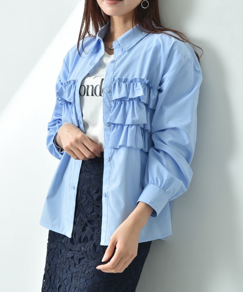 actuel（アクチュエル）の「【ａｃｔｕｅｌ】ＴＣブロードフリルデザインシャツ（シャツ/ブラウス・レディース・ブラック×ホワイト/オフホワイト/サックスブルー・FREE）」の16枚目の写真