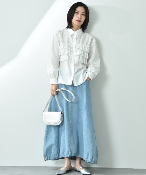 actuel（アクチュエル）の「【ａｃｔｕｅｌ】ＴＣブロードフリルデザインシャツ（シャツ/ブラウス・レディース・ブラック×ホワイト/オフホワイト/サックスブルー・FREE）」の18枚目の写真