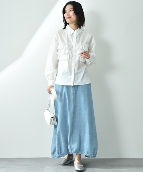 actuel（アクチュエル）の「【ａｃｔｕｅｌ】ＴＣブロードフリルデザインシャツ（シャツ/ブラウス・レディース・ブラック×ホワイト/オフホワイト/サックスブルー・FREE）」の21枚目の写真