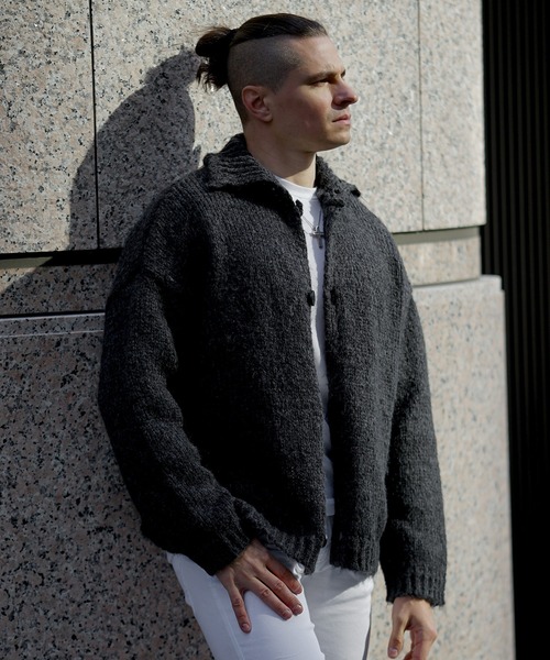 JOKER（ジョーカー）の「襟付きミックスボリュームニットカーディガン メンズ オーバーサイズ ジャケット 春服（カーディガン/ボレロ・メンズ・ブラック/ブルー・M/L）」の8枚目の写真