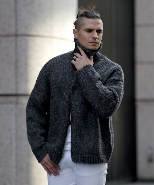 JOKER（ジョーカー）の「襟付きミックスボリュームニットカーディガン メンズ オーバーサイズ ジャケット 春服（カーディガン/ボレロ・メンズ・ブラック/ブルー・M/L）」の5枚目の写真