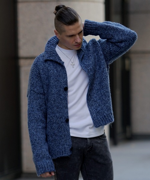 JOKER（ジョーカー）の「襟付きミックスボリュームニットカーディガン メンズ オーバーサイズ ジャケット 春服（カーディガン/ボレロ・メンズ・ブラック/ブルー・M/L）」の18枚目の写真