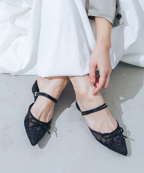 EVOL（イーボル）の「【軽量・柔らかい】2wayチュールバレエミュール IY5616（バレエシューズ・レディース・ブラック/ゴールド/シルバー/ドット/ブラック系その他・S/M/L/LL）」の2枚目の写真