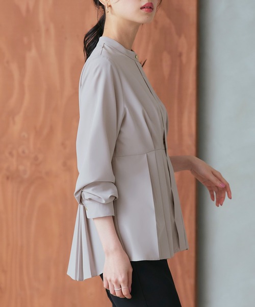 ルイルエブティック RUIRUE BOUTIQUE ルイルエブティック RUIRUE BOUTIQUE ウエストタック・バンドカラーフレアブラウス （ 洗える ストレッチ ｜ ウエストタック バンドカラー フレア