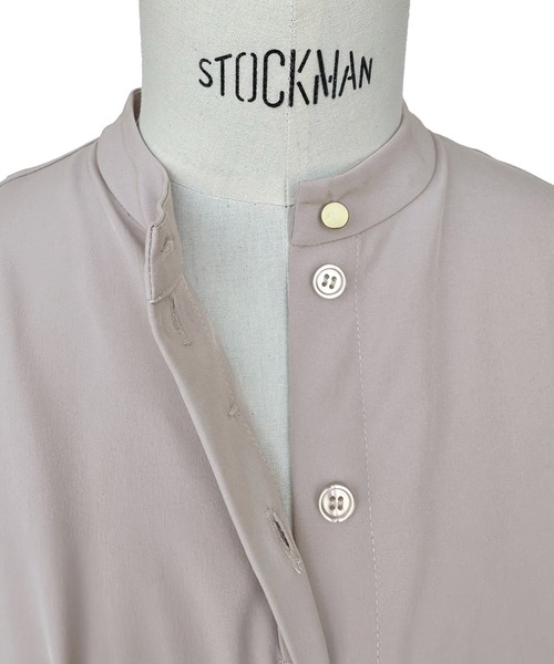 洗える ストレッチ ｜ ウエストタック バンドカラー フレア ブラウス