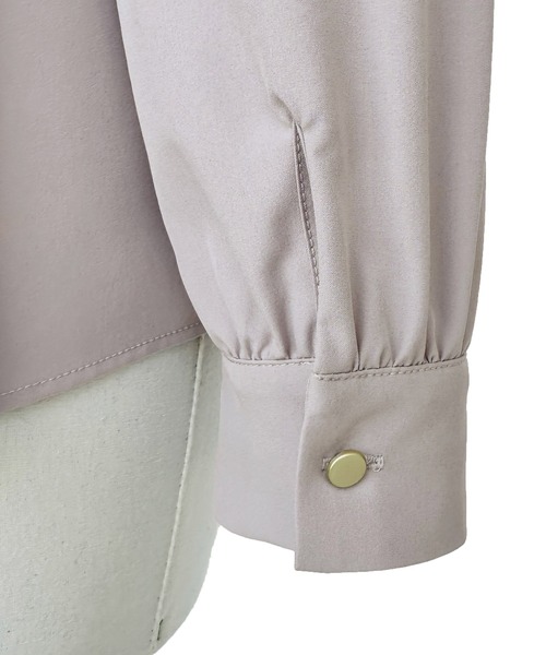 洗える ストレッチ ｜ ウエストタック バンドカラー フレア ブラウス