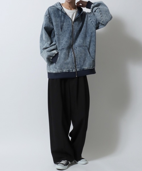 希少 MM6 ドッキング デニムジャケット パーカー スウェット カットオフ カットオフフーディーデニムジャケット / Cut-off Hoodie Denim Jacket