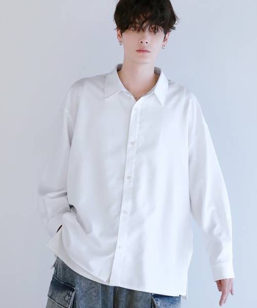 LILL(リル)の「【シワ防止】ルーズシルエット サイドスリットドレープレギュラーシャツ(シャツ/ブラウス・メンズ・ブラック/ホワイト・XL/L/M/S)」の6枚目の写真