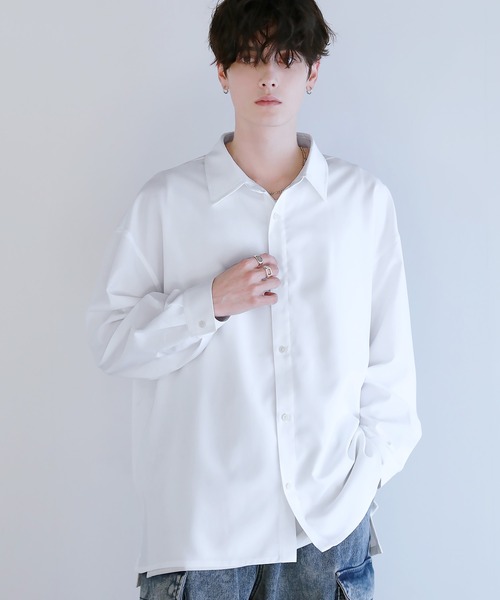 LILL(リル)の「【シワ防止】ルーズシルエット サイドスリットドレープレギュラーシャツ(シャツ/ブラウス・メンズ・ブラック/ホワイト・XL/L/M/S)」の7枚目の写真