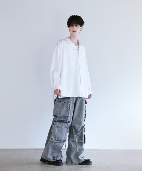 LILL(リル)の「【シワ防止】ルーズシルエット サイドスリットドレープレギュラーシャツ(シャツ/ブラウス・メンズ・ブラック/ホワイト・XL/L/M/S)」の9枚目の写真
