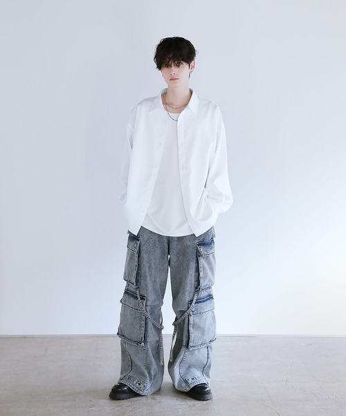 LILL(リル)の「【シワ防止】ルーズシルエット サイドスリットドレープレギュラーシャツ(シャツ/ブラウス・メンズ・ブラック/ホワイト・XL/L/M/S)」の10枚目の写真