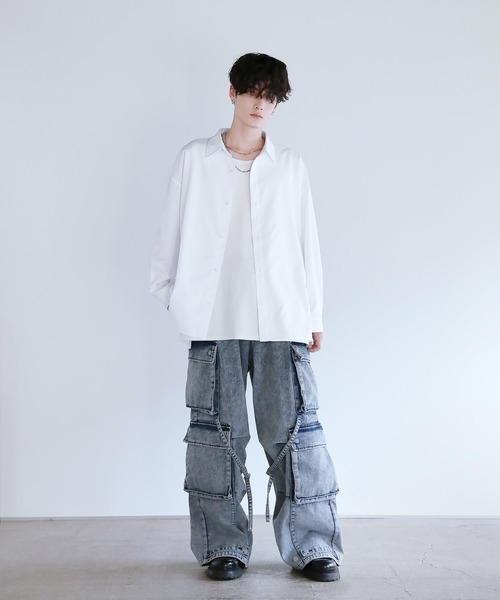 LILL(リル)の「【シワ防止】ルーズシルエット サイドスリットドレープレギュラーシャツ(シャツ/ブラウス・メンズ・ブラック/ホワイト・XL/L/M/S)」の11枚目の写真