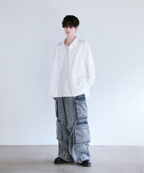 LILL(リル)の「【シワ防止】ルーズシルエット サイドスリットドレープレギュラーシャツ(シャツ/ブラウス・メンズ・ブラック/ホワイト・XL/L/M/S)」の12枚目の写真