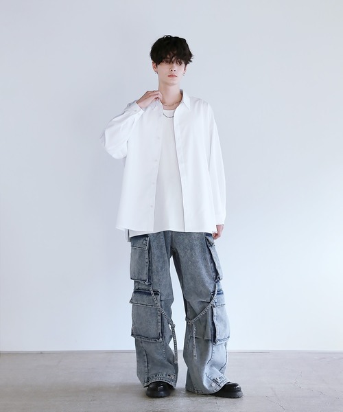 LILL(リル)の「【シワ防止】ルーズシルエット サイドスリットドレープレギュラーシャツ(シャツ/ブラウス・メンズ・ブラック/ホワイト・XL/L/M/S)」の13枚目の写真